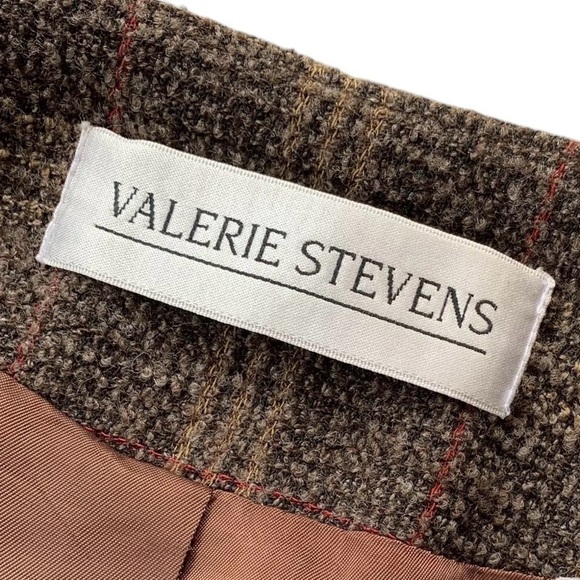 Valerie Stevens Wool Plaid Gingham Buttoned Blazer Jacket Brown Tan Size 10 - Picture 5 of 7